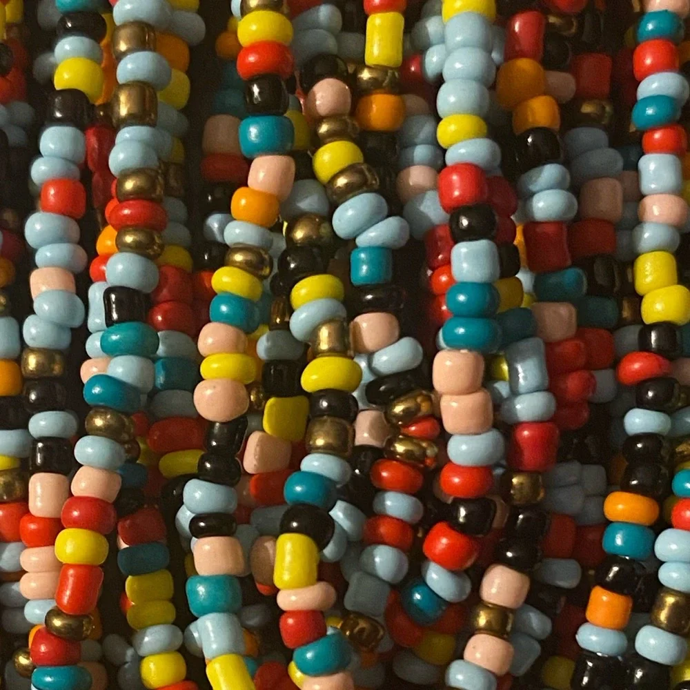 Beautiful Multicolored & Gold 20 Strand Seed Bead Statement Necklace 27”